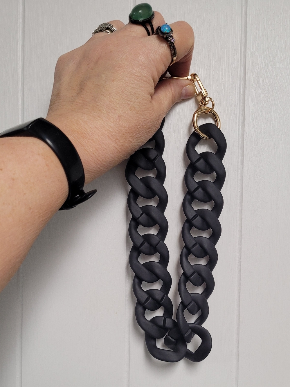 Chunky Black Chain Strap with Gold Hardware